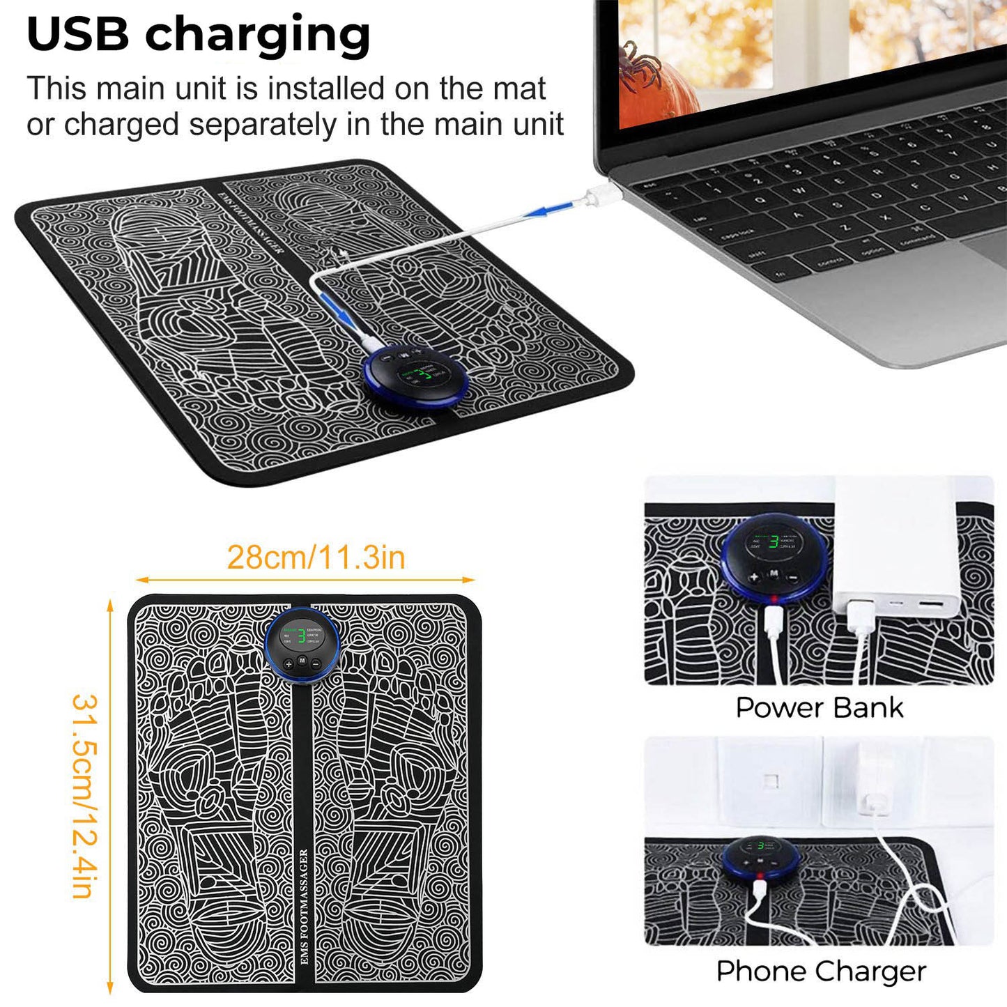 EMS foot massage mat - 6 modes, 9 intensity levels, foldable design