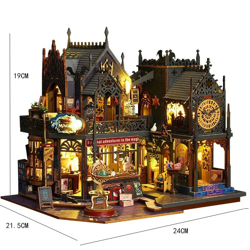3D wooden book house puzzle with warm LED lighting