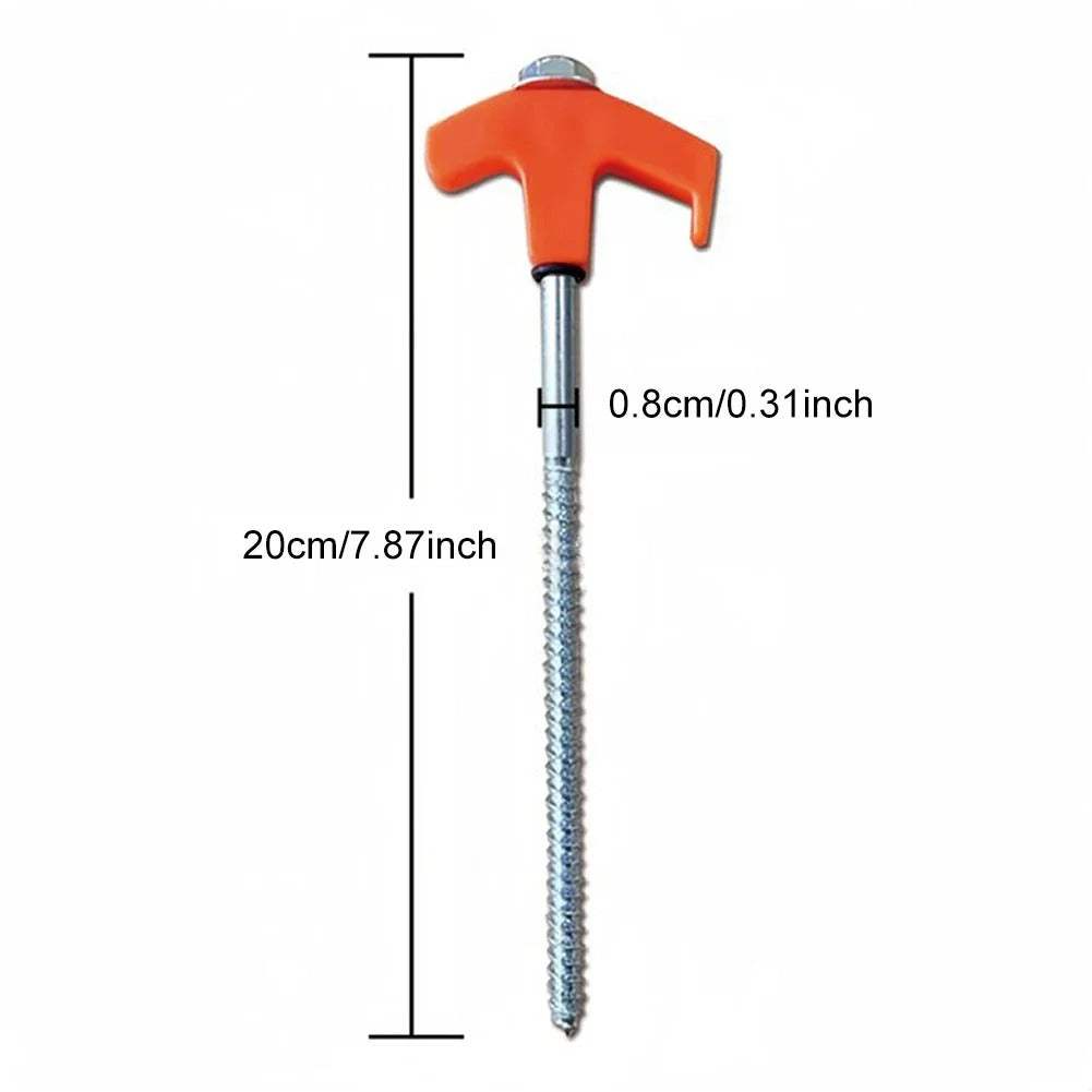 Heavy-duty screw-in tent pegs for secure outdoor anchoring