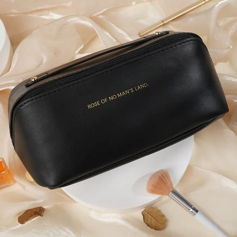Large capacity travel cosmetics bag with easy-access opening