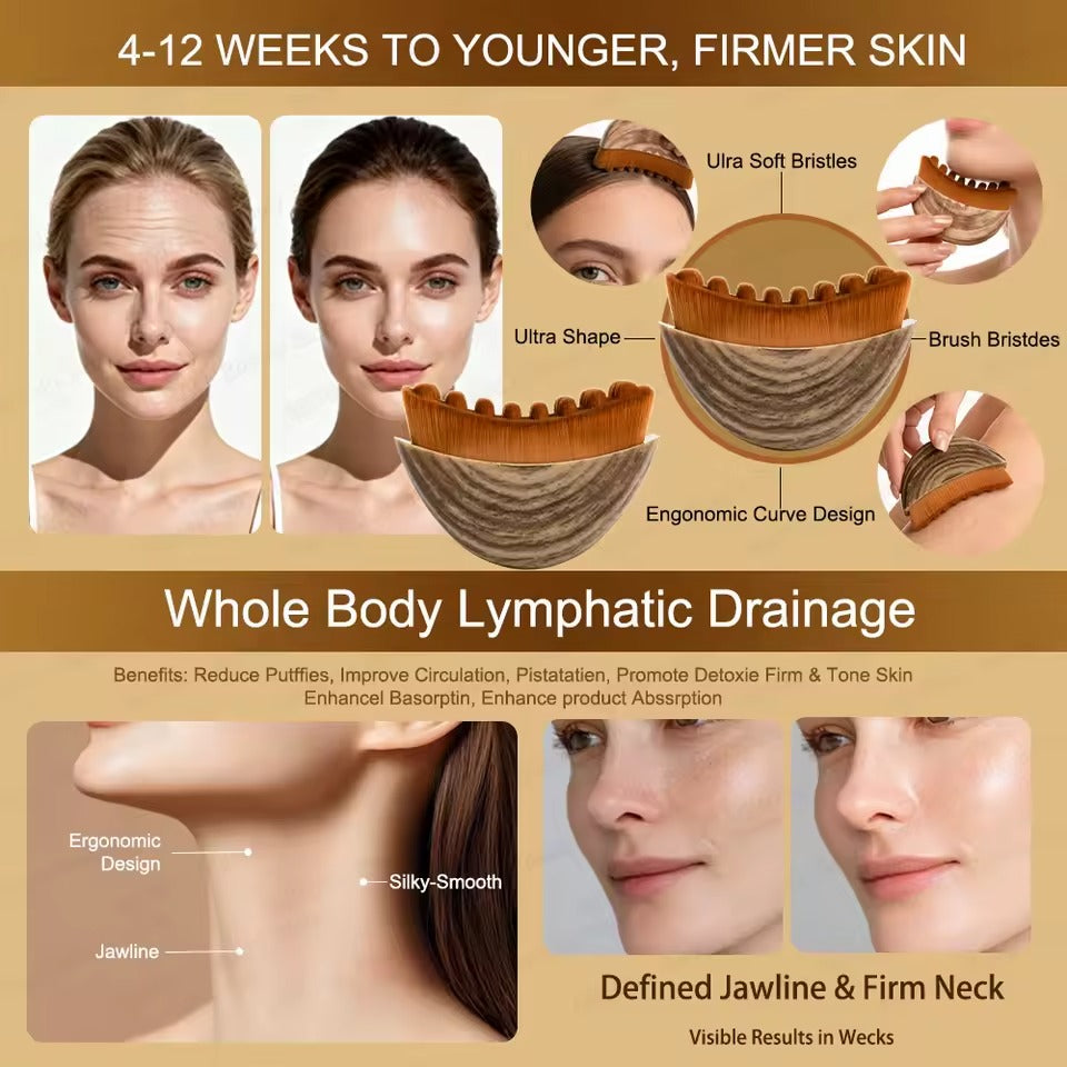 Gentle lymphatic massage brush for face and neck