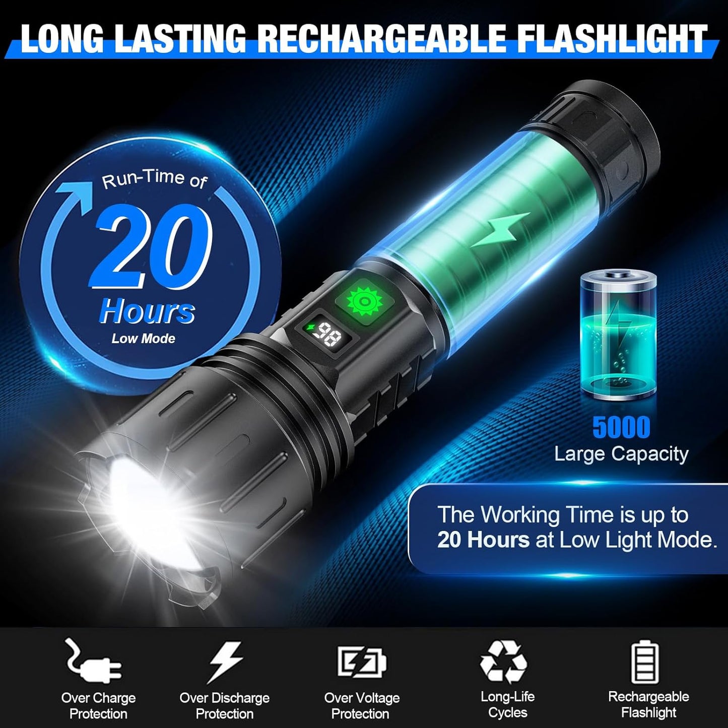 100000 Lumen Tactical Flashlight - Bright LED Torch