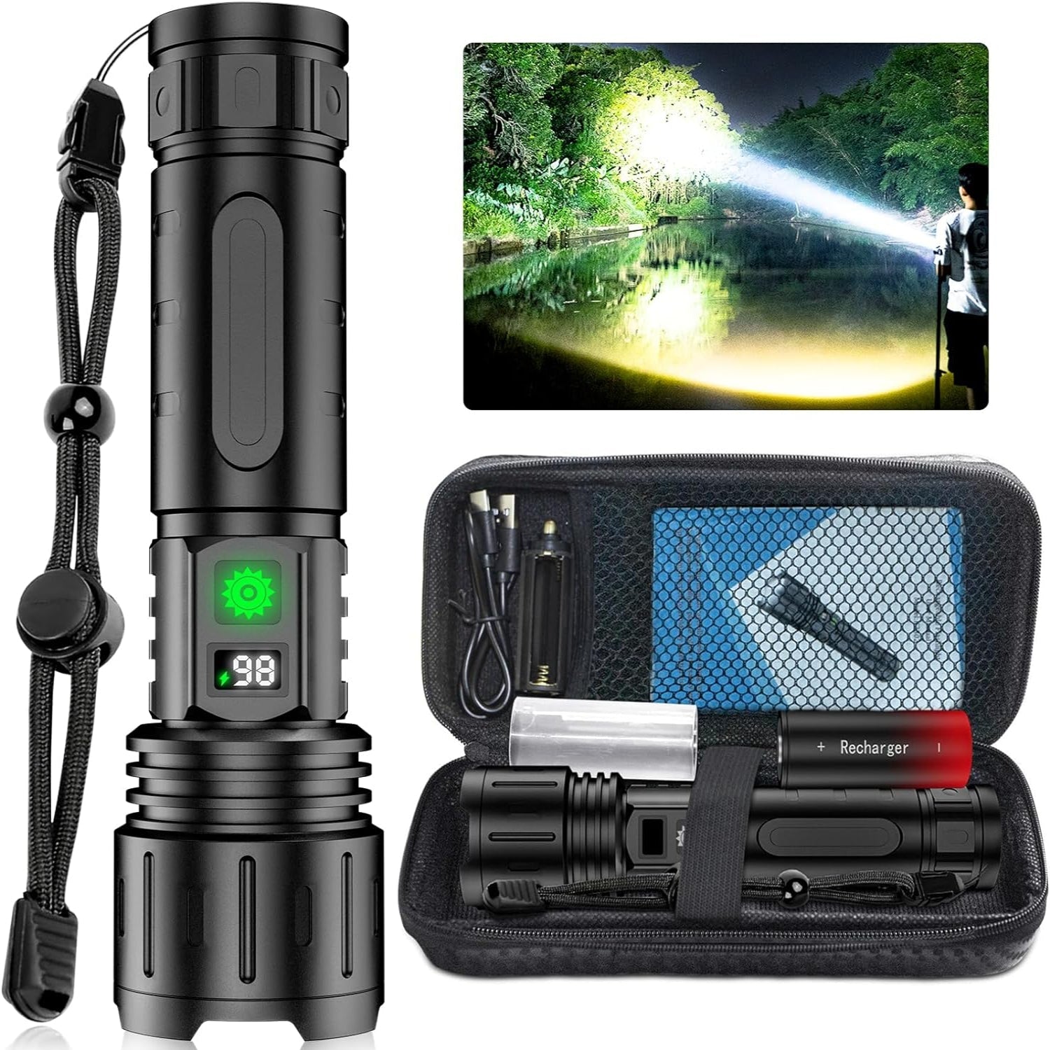 100000 Lumen Tactical Flashlight - Bright LED Torch