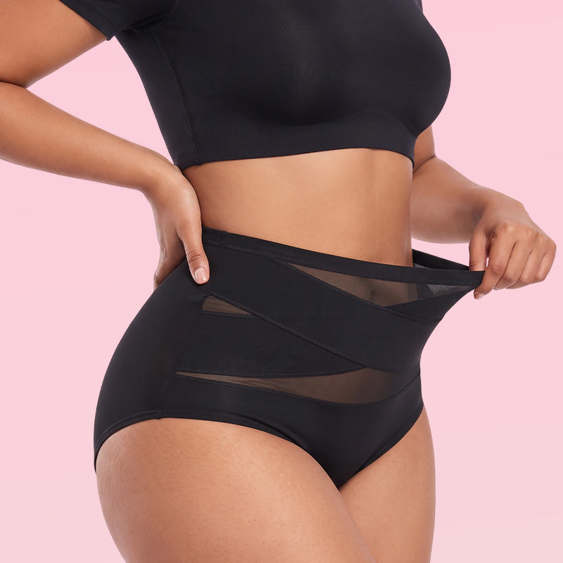 Plus-Size High-Waist Cross Tummy Control Panties