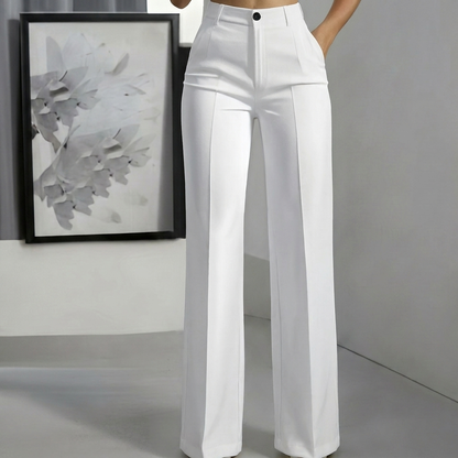 Women’s Minimalist White Polyester Pants with Elegant Casual Design
