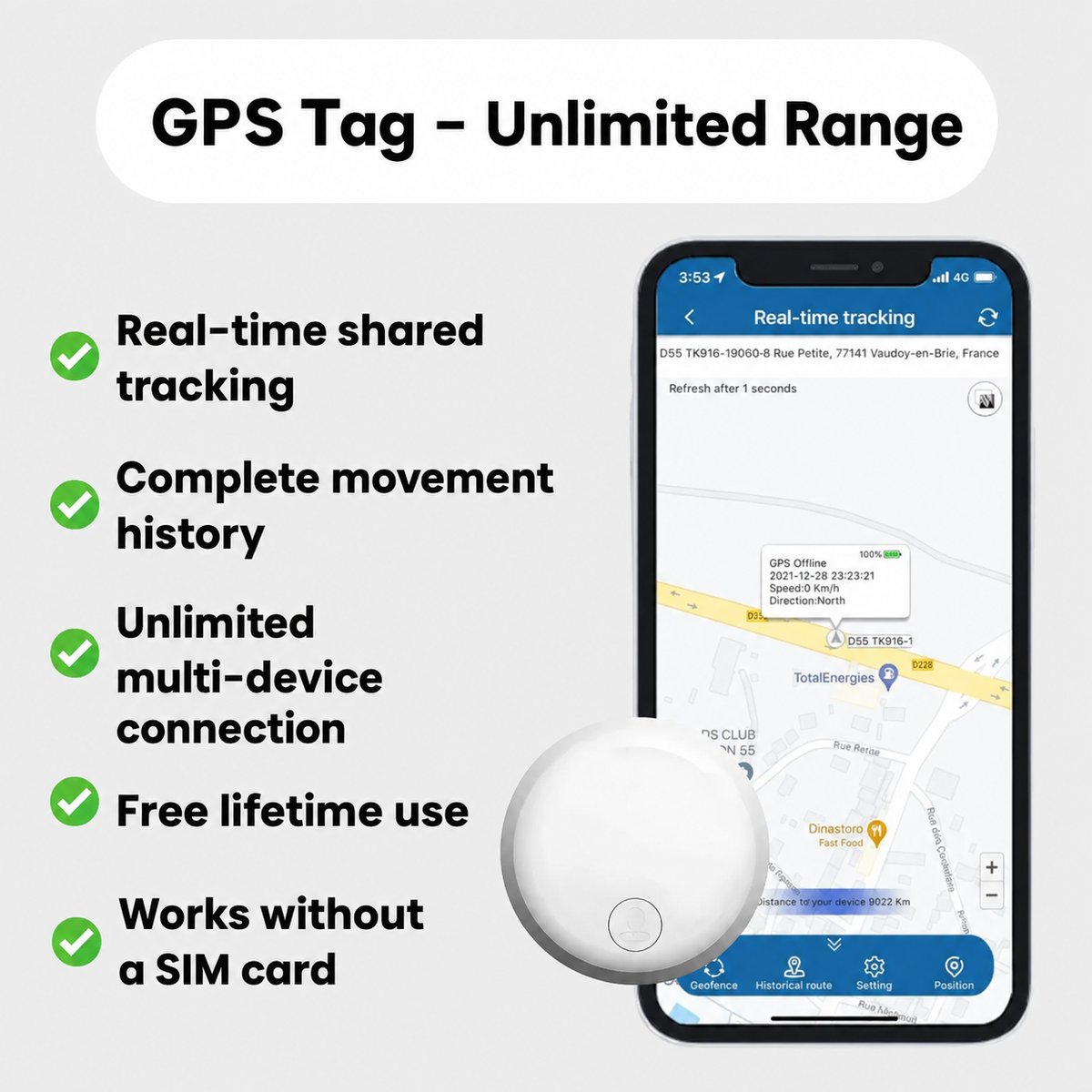 Seniors GPS Tracker - Accurate Tracking, No Subscription - Android / iOS