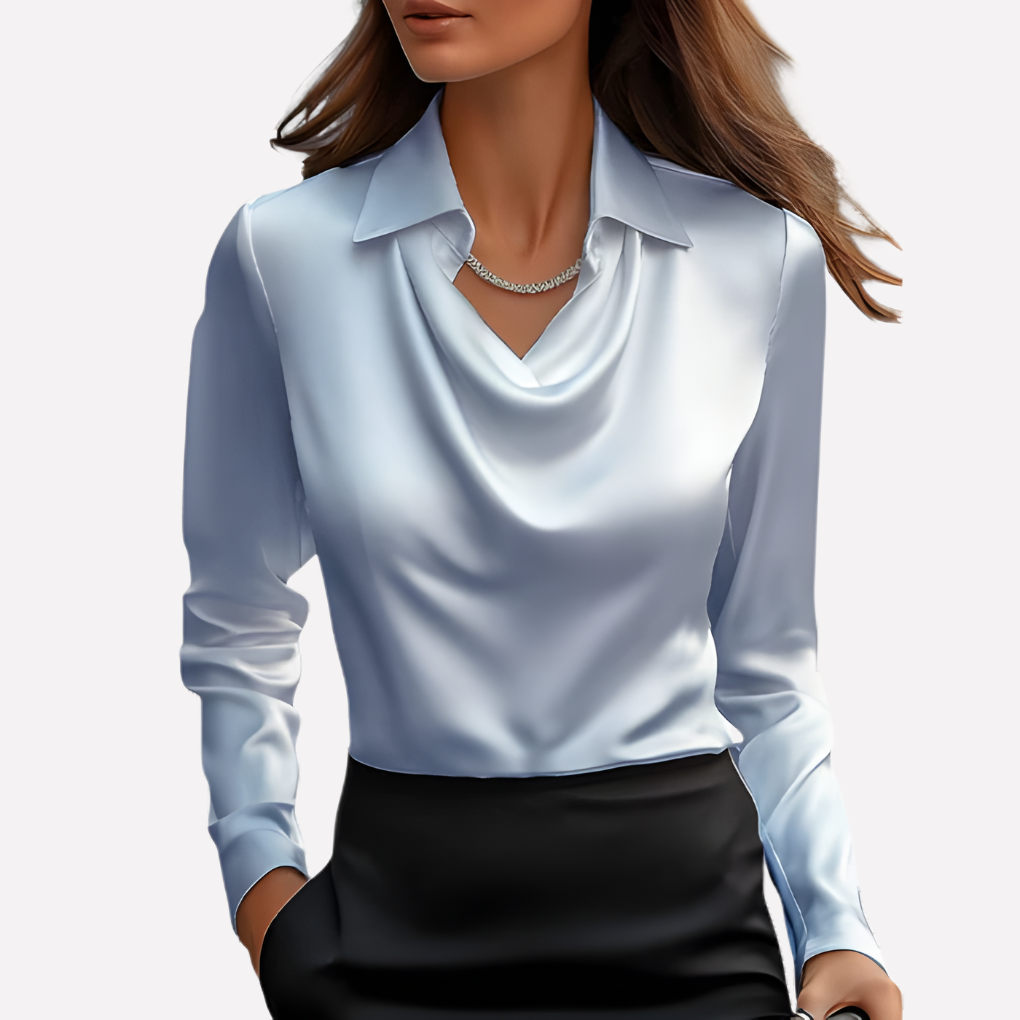 Women’s Satin Blouse with Draped Collar