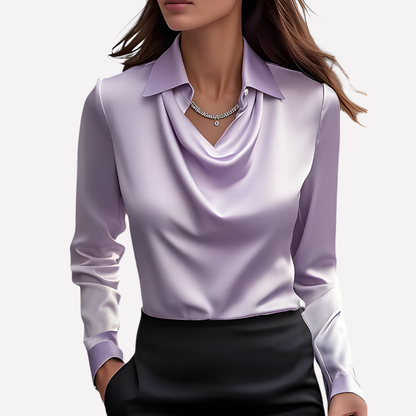 Women’s Satin Blouse with Draped Collar