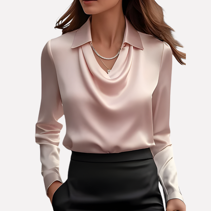 Women’s Satin Blouse with Draped Collar