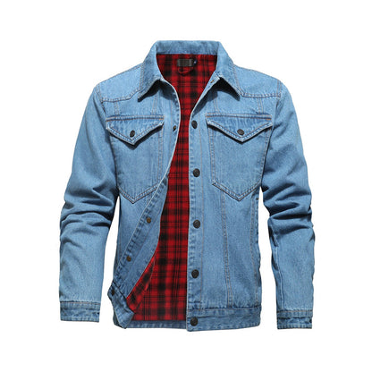 Men's denim jacket - Flannel lined, button front and chest pockets