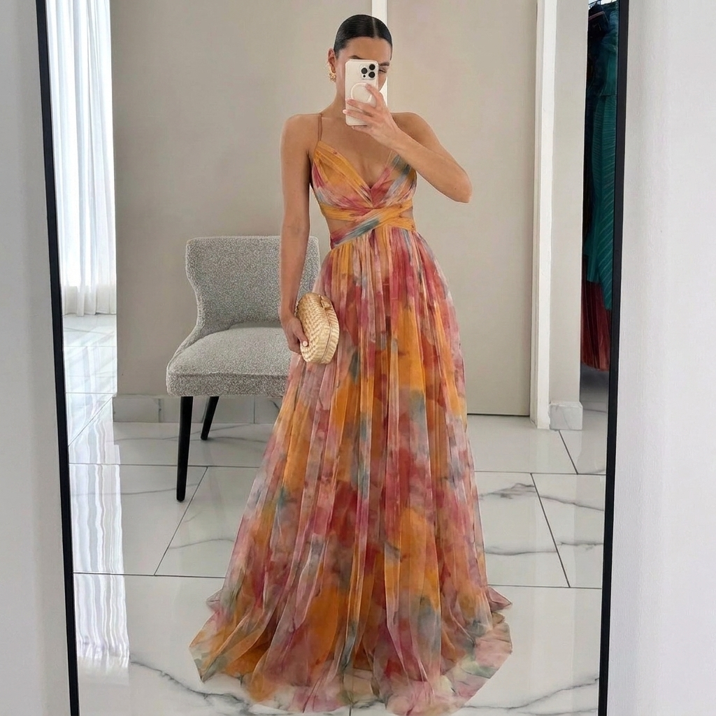 Ladies' Mesh Printing Slip Dress