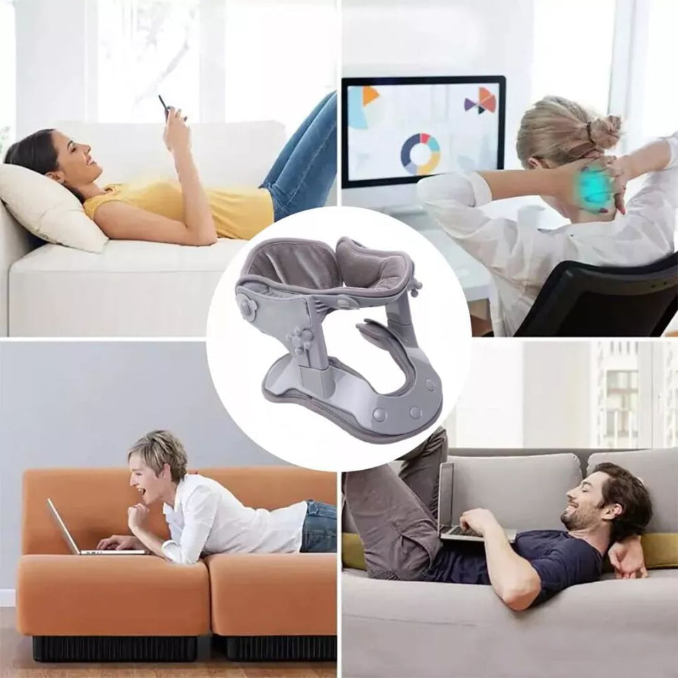 Neck traction device with heat for adjustable cervical support