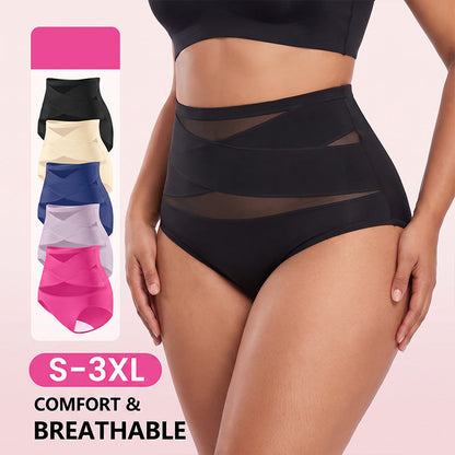 Plus-Size High-Waist Cross Tummy Control Panties