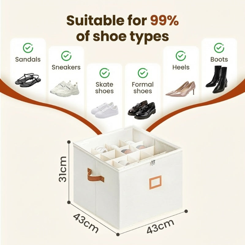 Fabric Shoe Organiser Storage Box – Foldable, Large Capacity, Dustproof & Breathable for Closet & Bedroom
