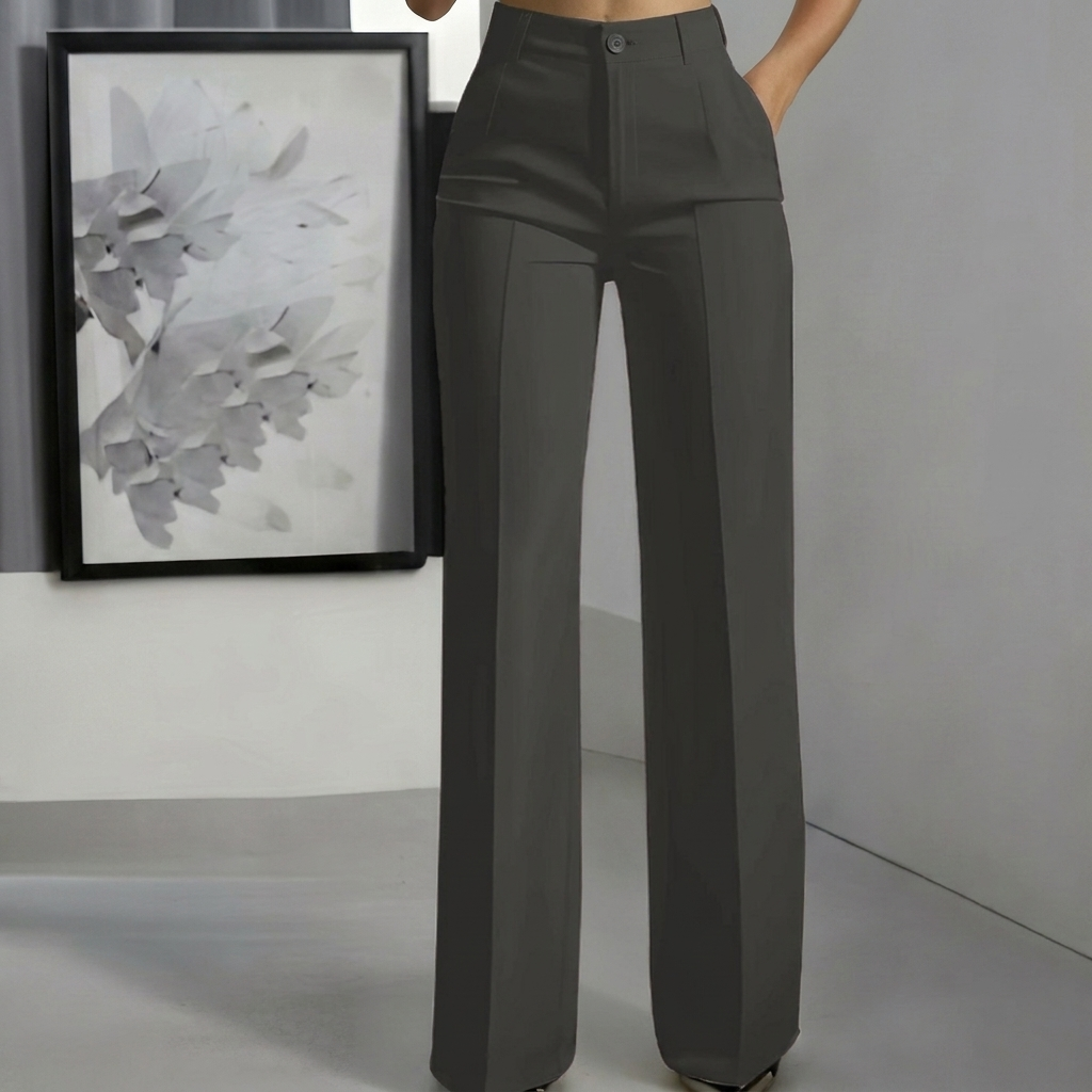 Women’s Minimalist White Polyester Pants with Elegant Casual Design