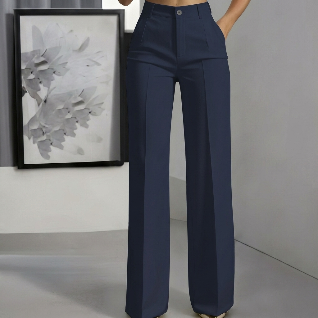 Women’s Minimalist White Polyester Pants with Elegant Casual Design
