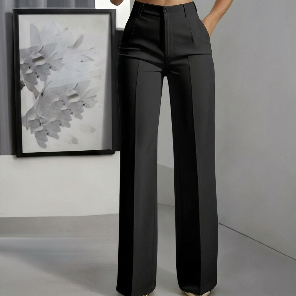 Women’s Minimalist White Polyester Pants with Elegant Casual Design