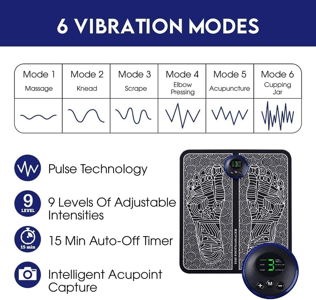EMS foot massage mat - 6 modes, 9 intensity levels, foldable design