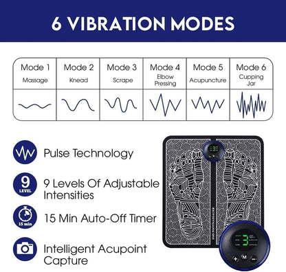 EMS foot massage mat - 6 modes, 9 intensity levels, foldable design