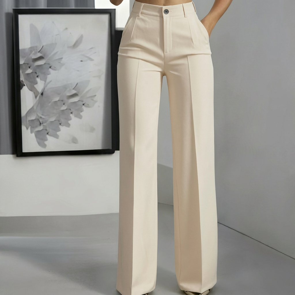 Women’s Minimalist White Polyester Pants with Elegant Casual Design