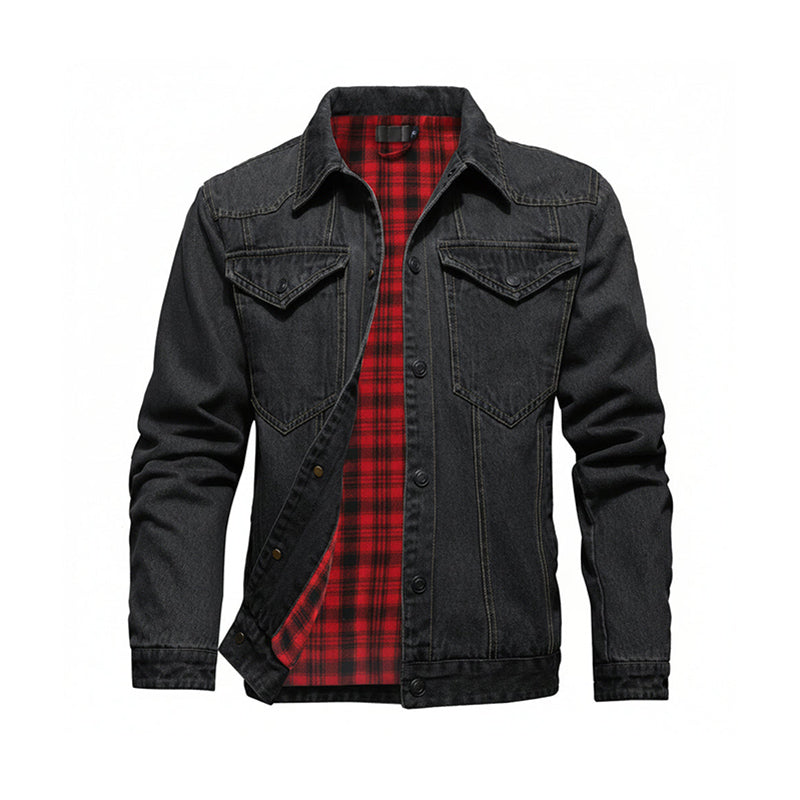 Men's denim jacket - Flannel lined, button front and chest pockets
