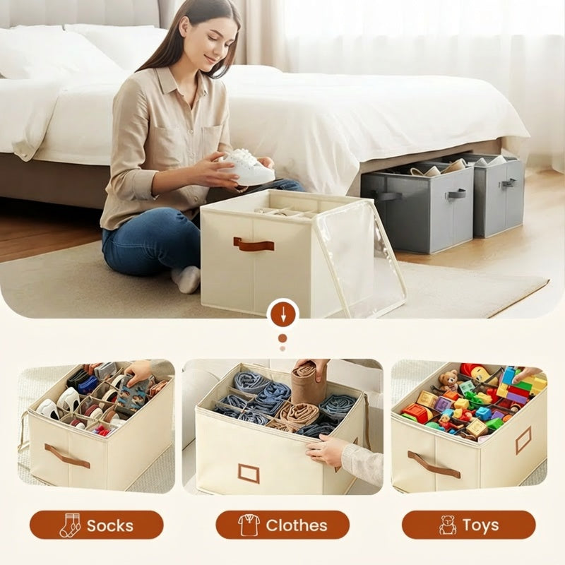 Fabric Shoe Organiser Storage Box – Foldable, Large Capacity, Dustproof & Breathable for Closet & Bedroom