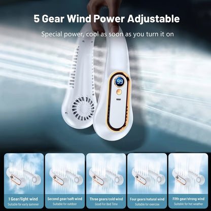 Quiet portable neck fan for hands-free cooling