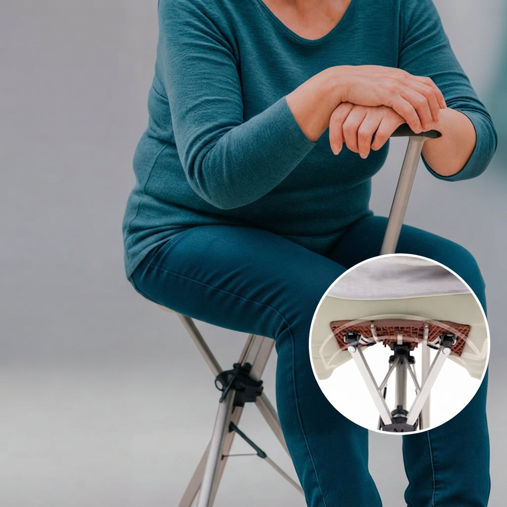 Folding walking cane seat - Portable support for outdoor comfort