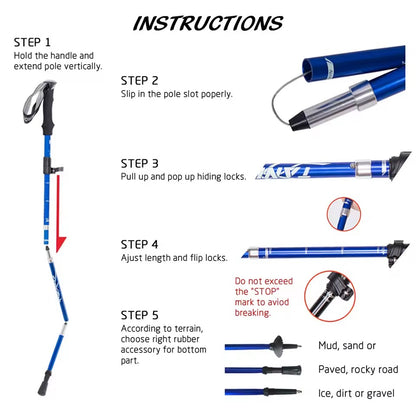 Folding trekking pole - Adjustable hiking support for outdoor trails