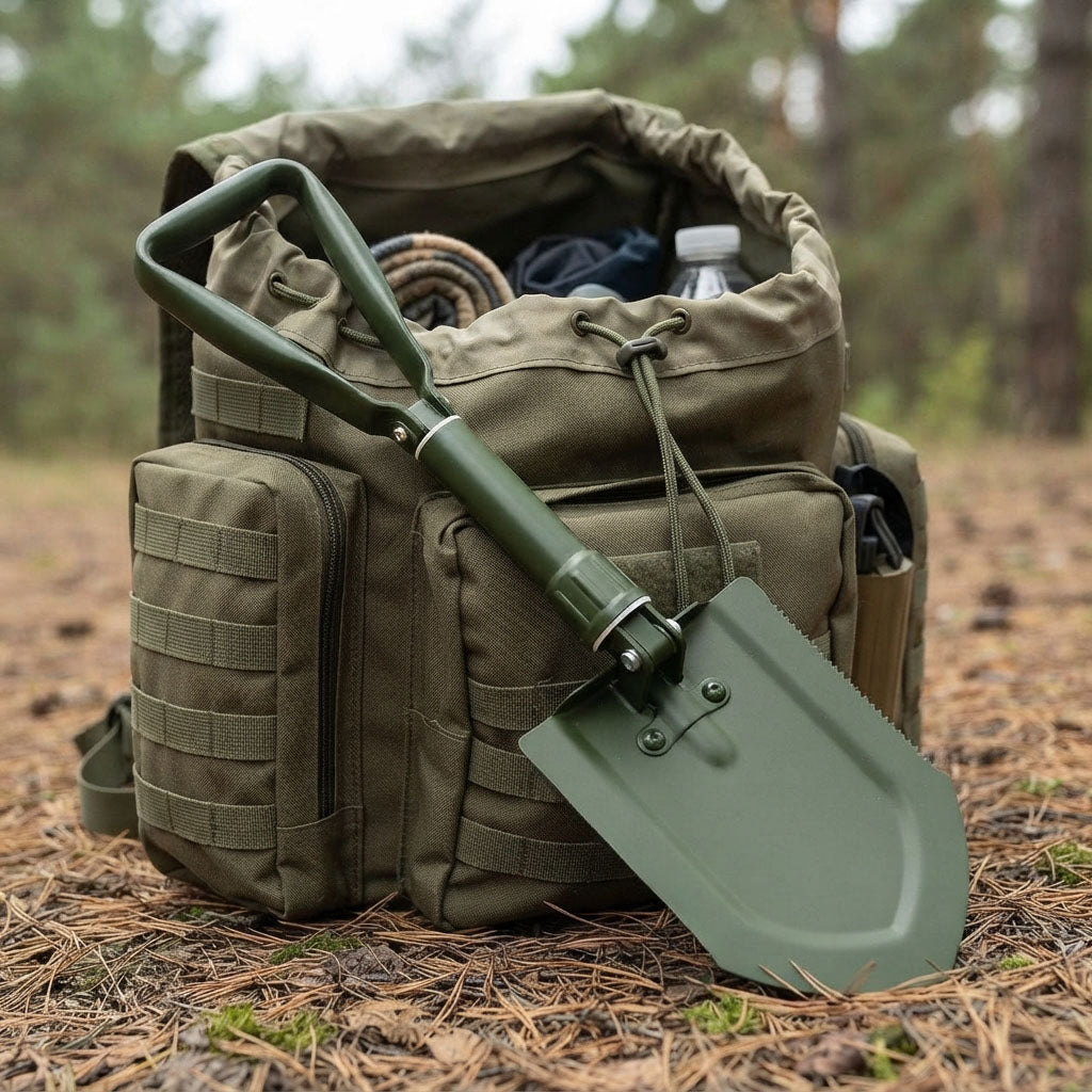 4-in-1 folding shovel - Steel camping spade with compact design