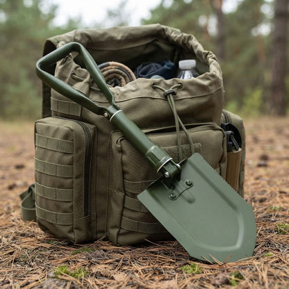 4-in-1 folding shovel - Steel camping spade with compact design