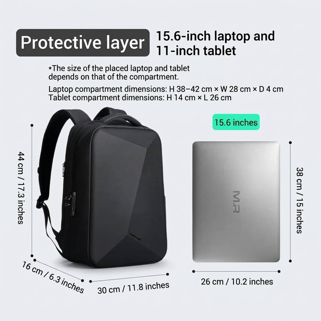 Smart expandable hard shell backpack with USB port for travel and work