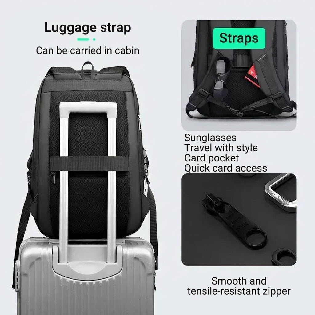 Smart expandable hard shell backpack with USB port for travel and work