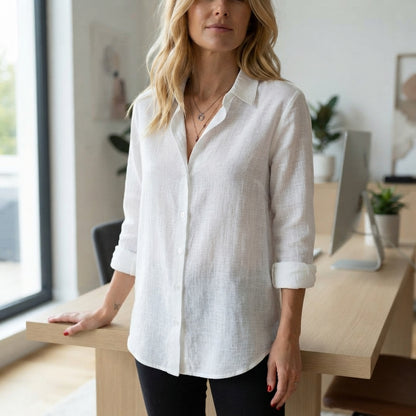 Women's lapel button shirt - Long sleeve style for effortless everyday wear