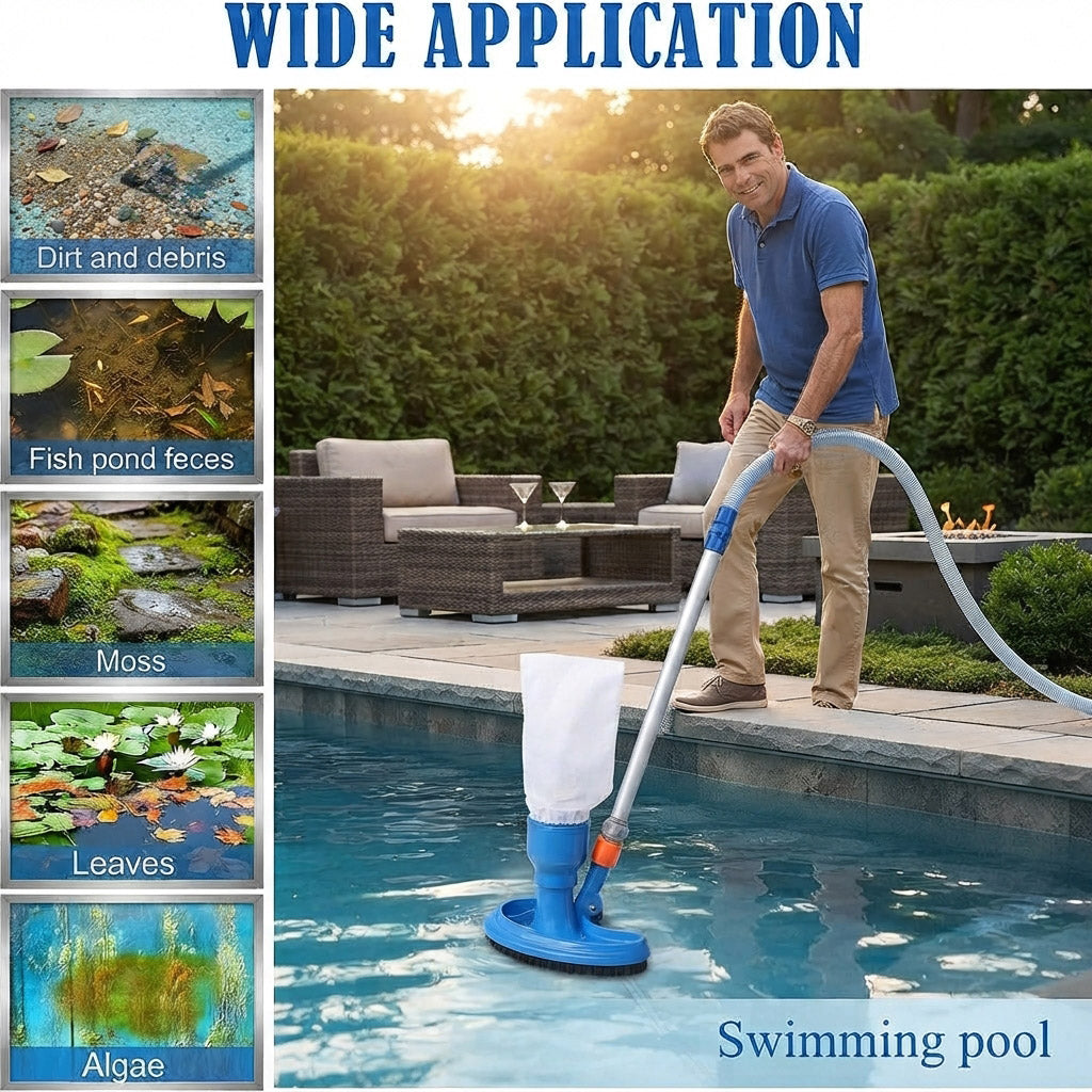 Handheld pool vacuum | Hose-powered cleaner with debris bag