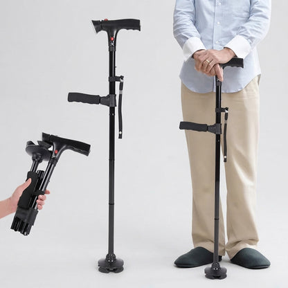 Multi-functional folding walking cane - LED light and stable base
