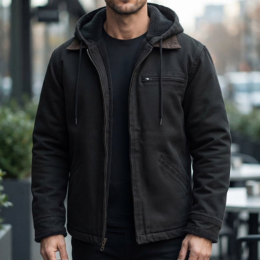 Men's fleece-lined hooded jacket - Zip front relaxed fit