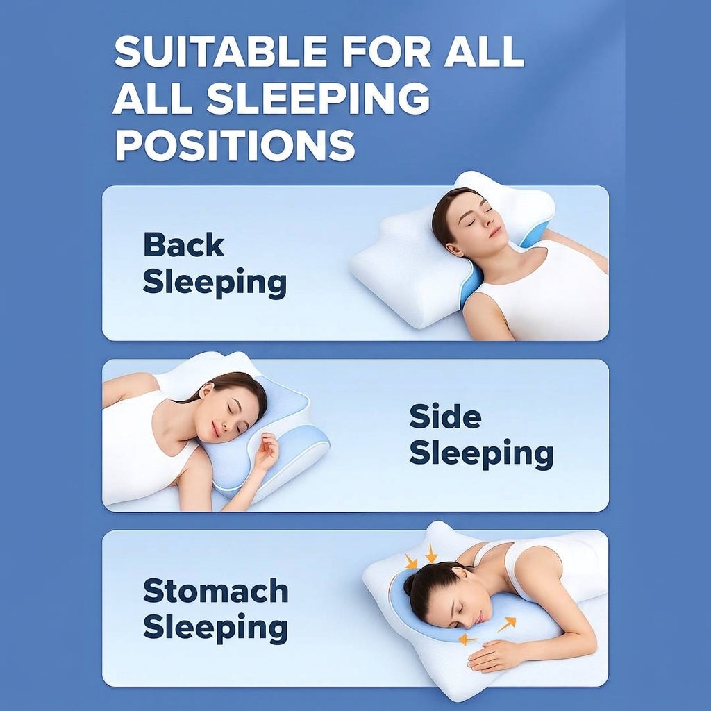 Ergonomic memory foam pillow for neck and shoulder support