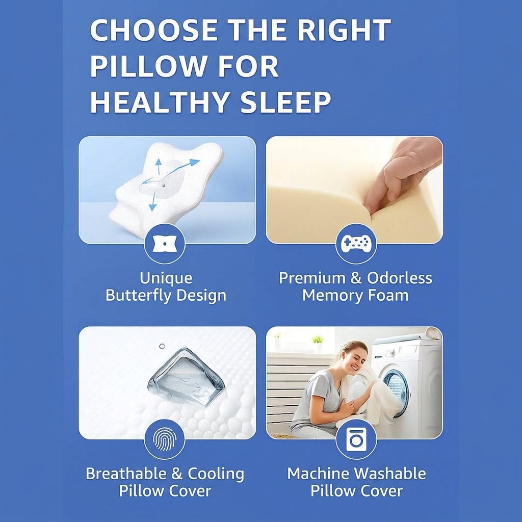 Ergonomic memory foam pillow for neck and shoulder support