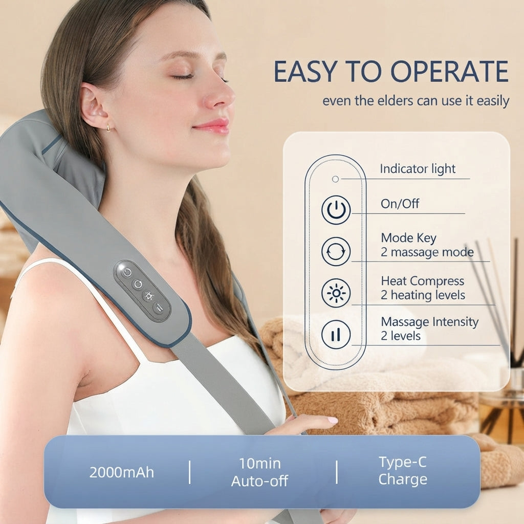 Electric neck & back massager with heat - Deep kneading comfort