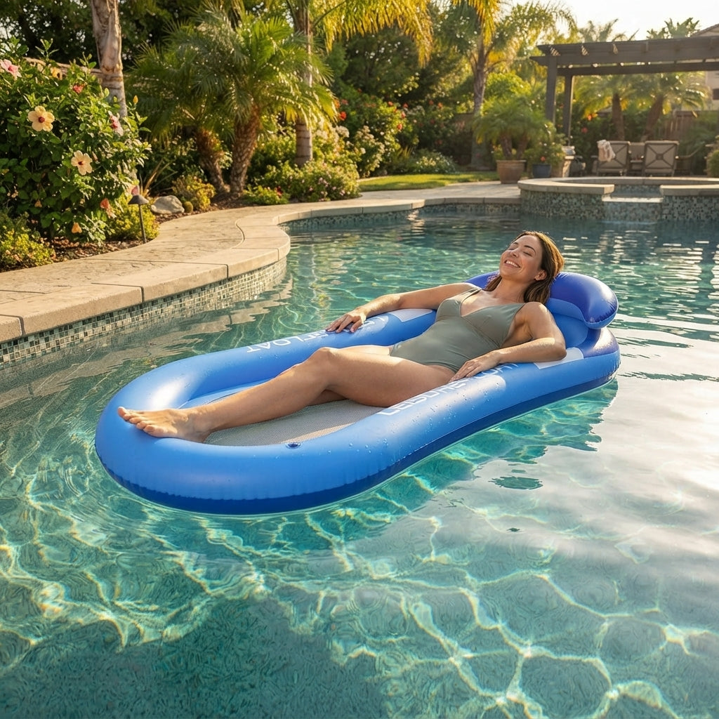 Luxury inflatable water hammock – Ergonomic pool float with pillow