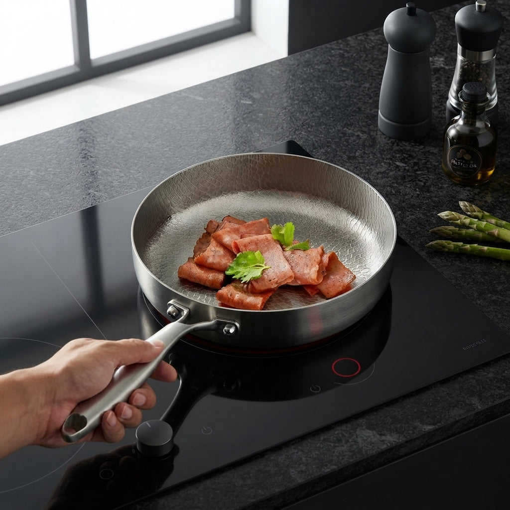 Hammered titanium wok pan - Flat base for versatile everyday cooking