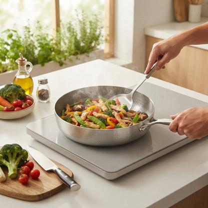 Hammered titanium wok pan - Flat base for versatile everyday cooking