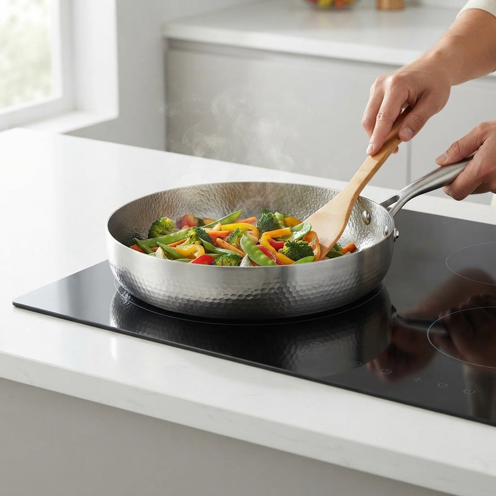 Hammered titanium wok pan - Flat base for versatile everyday cooking