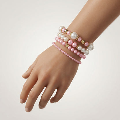 Women's faux pearl heart bracelet set | 4-piece elegant beaded jewellery
