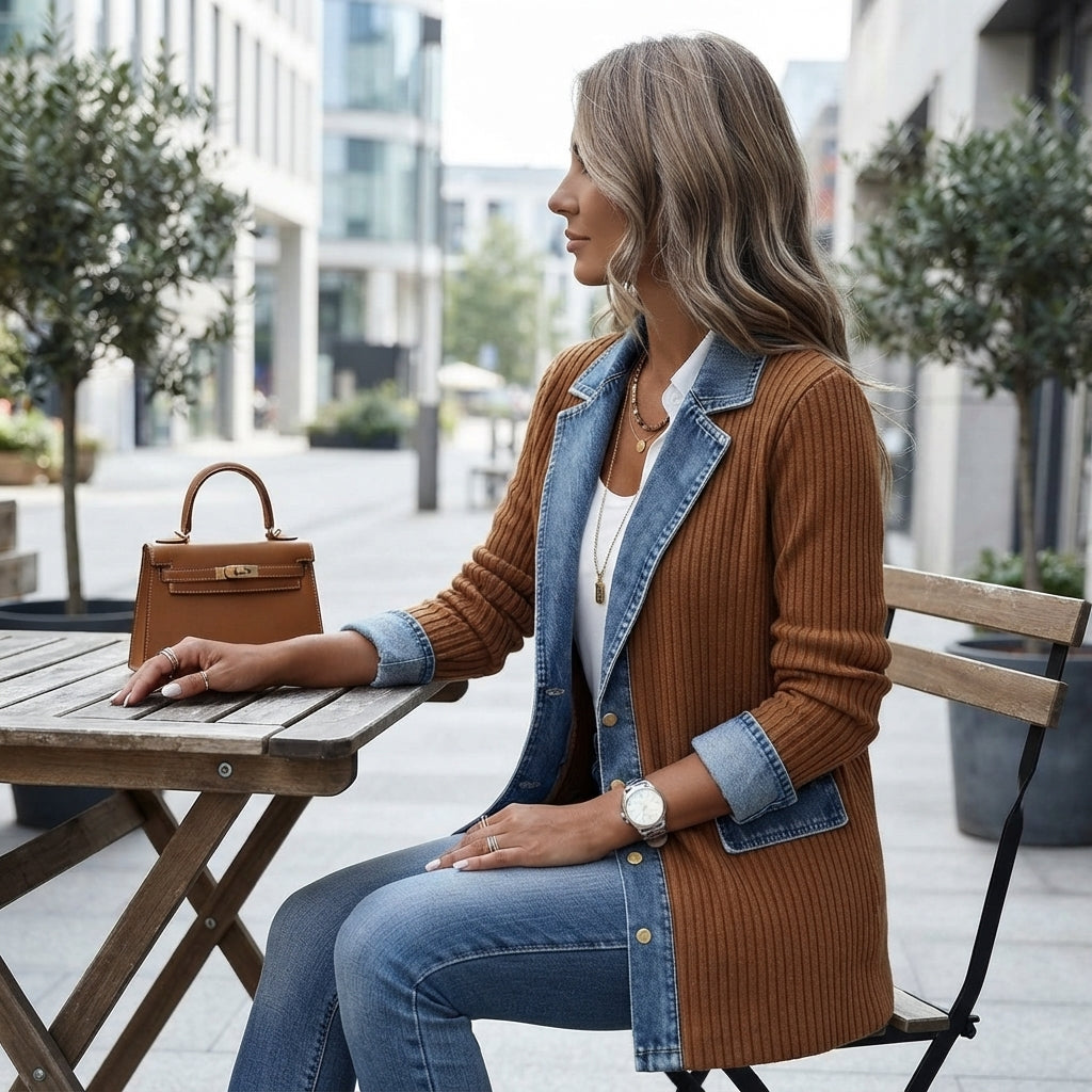 Women's patchwork denim jacket - Long sleeve casual layering style
