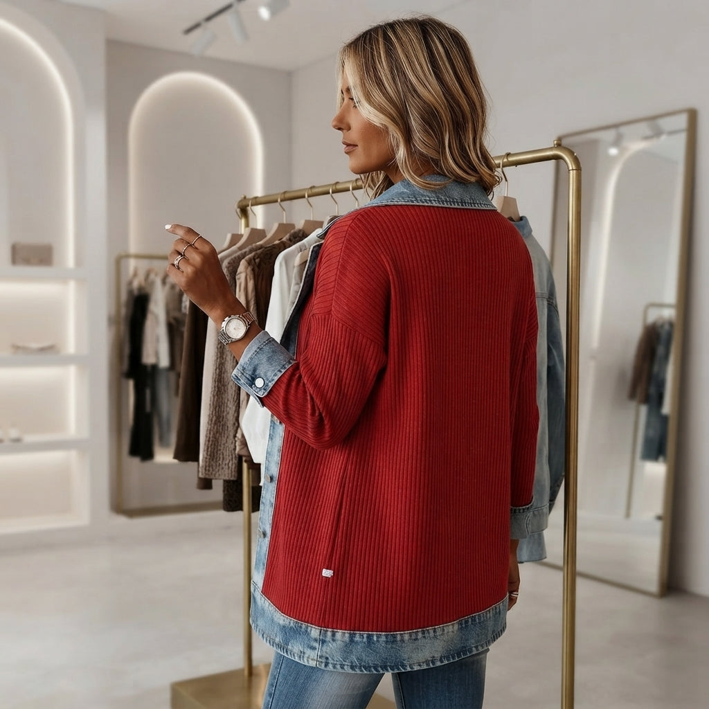 Women's patchwork denim jacket - Long sleeve casual layering style
