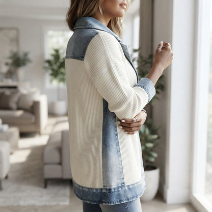 Women's patchwork denim jacket - Long sleeve casual layering style