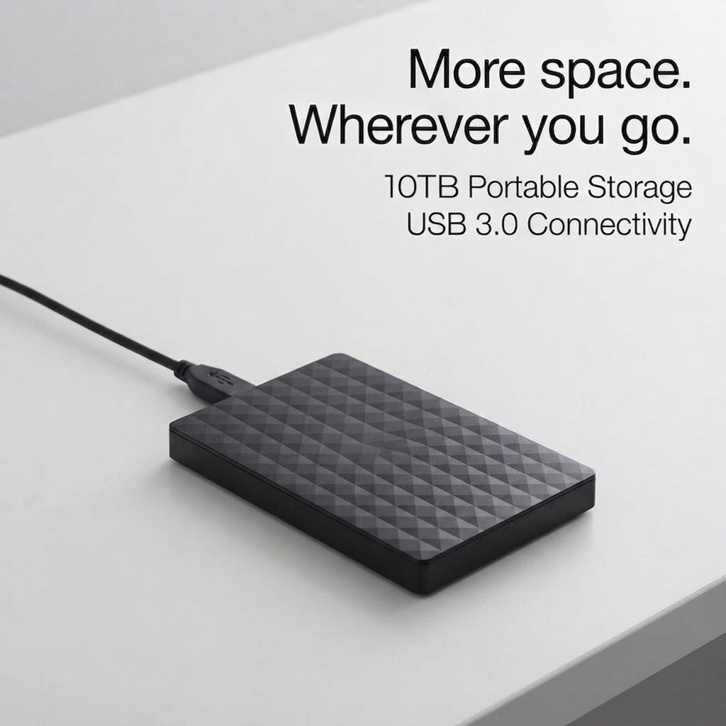 10TB portable external hard drive - USB 3.0, slim and universal