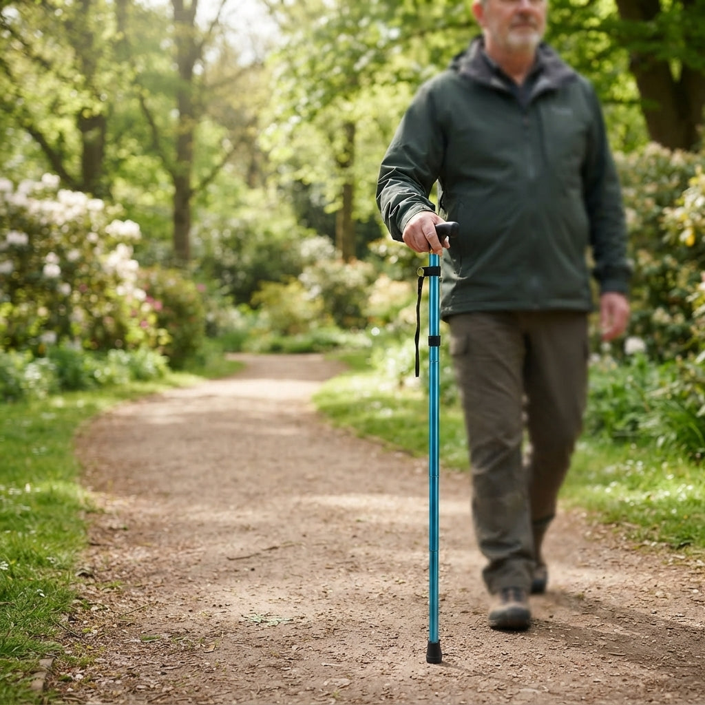 Adjustable folding walking stick - Telescopic support with ergonomic grip